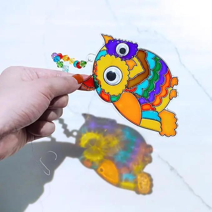 Winlyn 24 Sets Owl Suncatchers Ornaments Decorations DIY Window Paint Art Suncatchers Owl Craft Kits Sun Catchers for Kids Home Classroom Winter Holiday Season Fall Christmas Activities Party Favors by GreenHaven Gardens