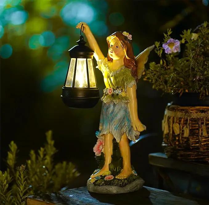 Fairy Garden Statue Solar Garden Fairy with Lantern Light Outdoor Garden Decoration Waterproof Solar Garden Sculpture for Patio Yard Lawn Gift for Mom Grandma by GreenHaven Gardens