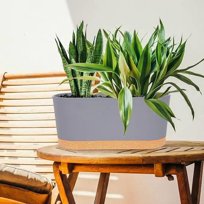 QCQHDU 16" L x 7.6" W x 7" H Window Planter Box, 2 Pack Self Watering Pots for Indoor Plants with Drainage Holes & Saucer, Outdoor Flower Pots Home Garden Modern Decor by GreenHaven Gardens