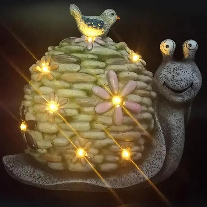 Garden Statue Snail Figurine and Bird - Cute Snail Solar Fairy Garden Statues Decorations for Patio Yard Lawn Porch Ornament Animal Gift by GreenHaven Gardens
