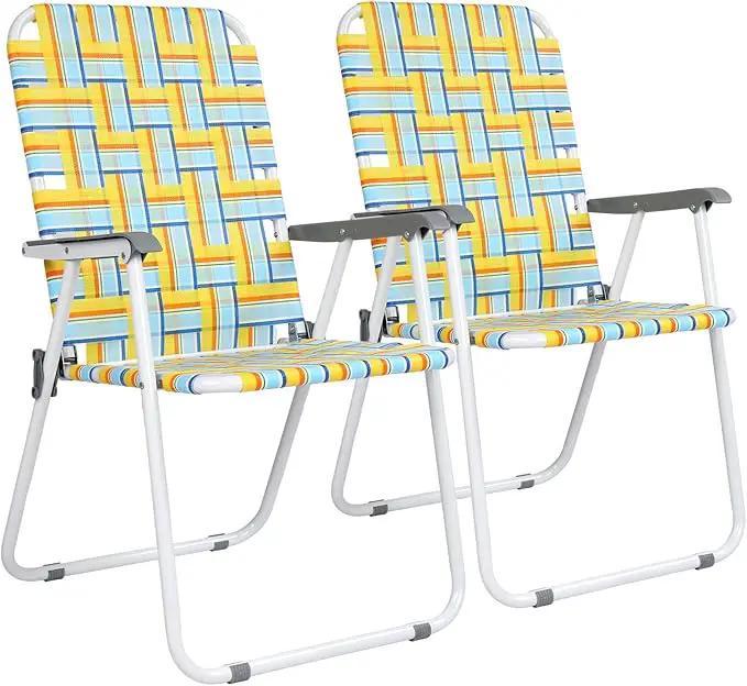 VINGLI Patio Lawn Webbed Folding Chairs Set of 2, Outdoor Beach Chair Portable Dining Chair for Outdoor Yard, Garden (Yellow, Classic) by GreenHaven Gardens