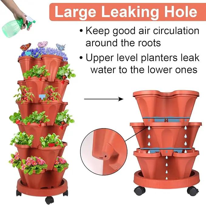 Vertical Planter, 6 Tier Stackable Strawberry Planter with Garden Tool Set, Movable Indoor/Outdoor Garden Herb Pot for Growing Vegetables and Succulents, Red by GreenHaven Gardens