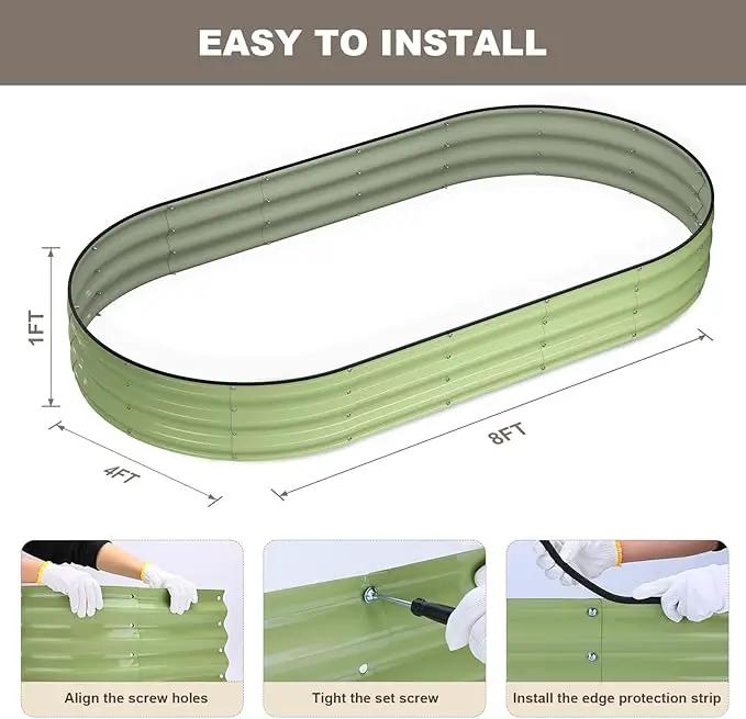 Raised Garden Bed, 8x4x1ft Galvanized Outdoor Planter Beds with Safety Edging and Gloves, Oval Metal Planter Box for Gardening Vegetables Flowers Herb by GreenHaven Gardens
