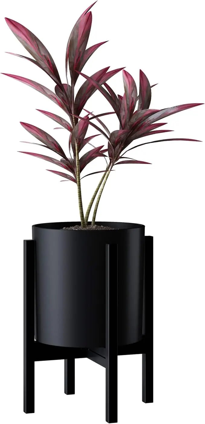 FaithLand Plant Pot 10 inch - Perfectly Fits Mid-Century Modern Plant Stand - Drainage Plug and Drainage Mesh Screen - Matte Black Planter by GreenHaven Gardens