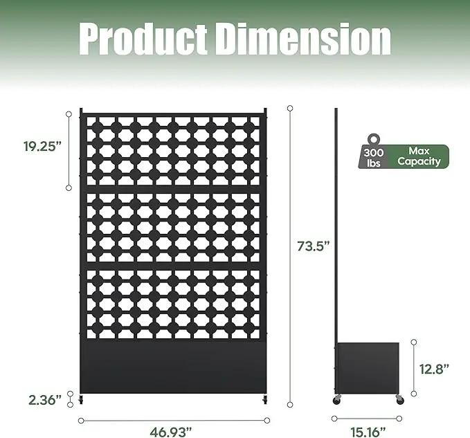 Metal Planter Box with Trellis Privacy Screen, Raised Garden Bed with Dots Trellis & Wheels, Privacy Planters for Patio, Planter Box for Climbing Plants, Flower, 73"x 47"x 16", Black by GreenHaven Gardens