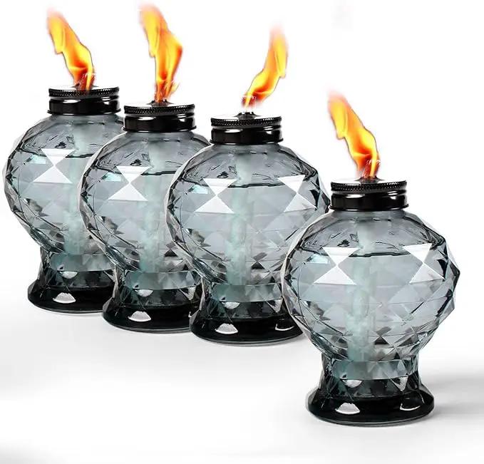 Tewei 4 Pack Grey Table Top Light Torches Outdoor, Mini Glass Torches Lanterns for Outside, Easy to Refill Citronella Torches for Garden Patio Yard Party by GreenHaven Gardens