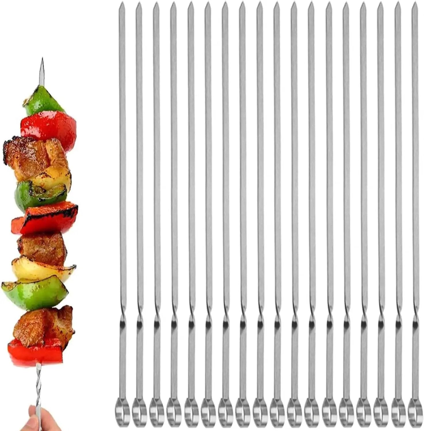 18PCS Kabob Skewers Flat Metal BBQ Barbecue Skewer 16" Long Stainless Steel Shish Kebob Sticks Wide Reusable Grilling Skewers Set for Meat Shrimp Chicken Vegetable, 18 Pack by GreenHaven Gardens
