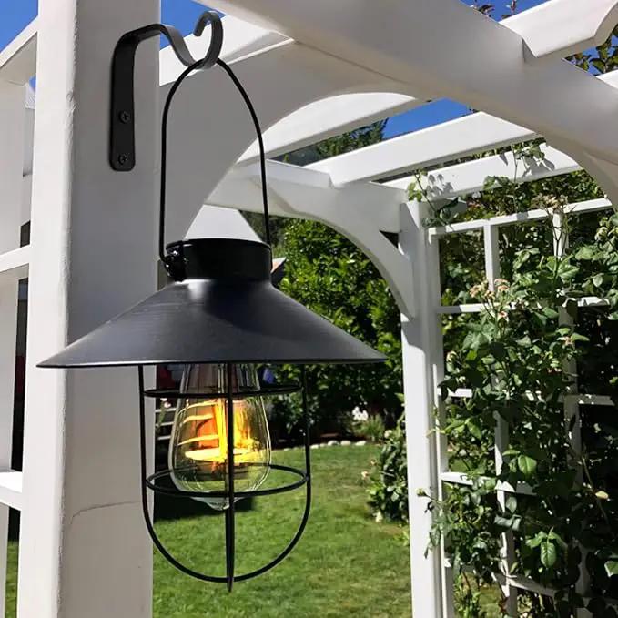 2Pcs 5in Decorative Outdoor Iron Wall Hooks for Hanging Lantern Jar Sconce Solar Light Small Planter Bird House, Black by GreenHaven Gardens