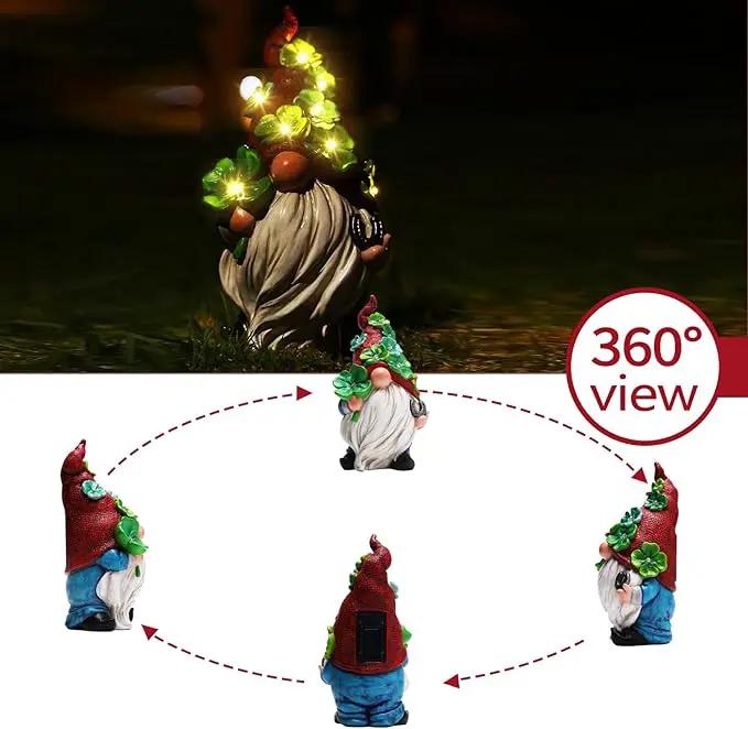 Garden Gnome Statue with Solar Lights Large Sculptures Funny Triple Gnome Outdoor Patio Lawn Yard Garden Decor Gifts for Women Mom 11in Spring Gnomes Outdoor by GreenHaven Gardens