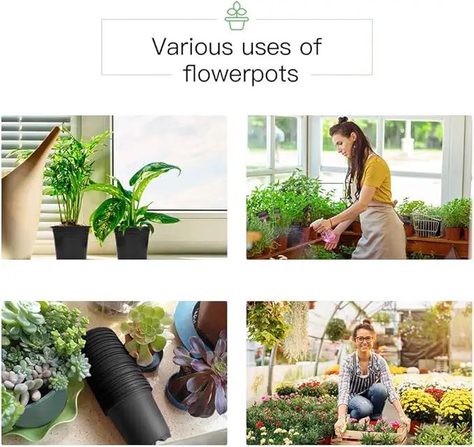JERIA 100-Pack 0.5 Gallon Plant Nursery Pots, Plastic Pots for Flower Seedling, Flower Plant Container Seed Starting Pot, Come with 100 Pcs Plant Labels(Black) by GreenHaven Gardens