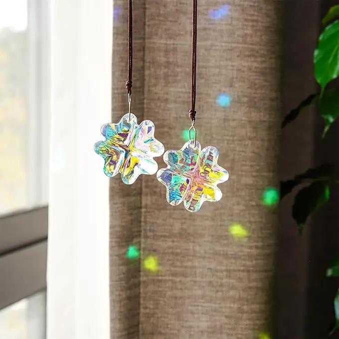 HDCRYSTALGIFTS 2PCS Crystal Prisms Suncatchers for Windows Christmas Ornaments,Lucky Four Leaf Clover Rainbow Maker Hanging Prism Sun Catchers for Home Garden Decoration,45mm by GreenHaven Gardens