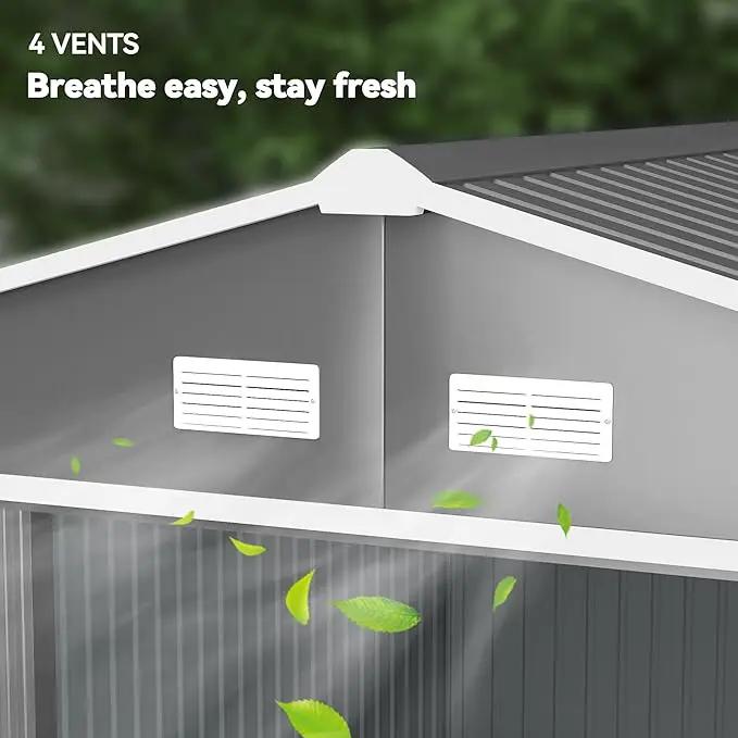 Outsunny 11' x 9' Outdoor Storage Shed, Garden Tool Metal Shed with Foundation Kit, Double Lockable Door, Air Vents and Sloping Roof, for Backyard, Patio, Lawn, Gray by GreenHaven Gardens