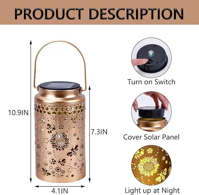 2 Pack Bee Solar Lanterns Outdoor Waterproof, Metal Hanging Lights Decorations for Garden Yard Lawn Patio, Bee Gifts for Women Mom Grandma Aunt Mother in Law Christmas by GreenHaven Gardens