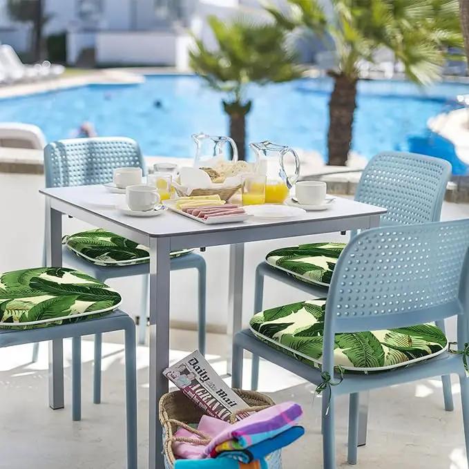 Indoor/Outdoor Chair Cushions 16x17 Inch, Patio Chair Cushions with Ties, All Weather Seat Cushions for Patio Furniture Home Garden Chair Use, Set of 2, Swaying Palms Green by GreenHaven Gardens