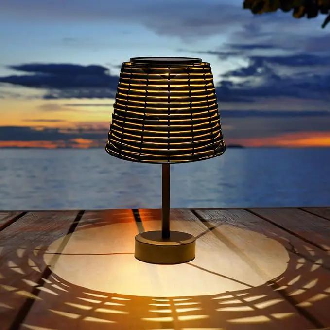 Solar Rattan Woven Desk Lamp, Outdoor Table Lamps for Patio, Garden, Bedroom, Living Room (Black) by GreenHaven Gardens