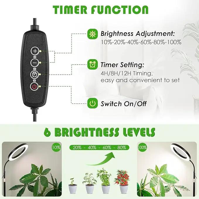 LBW Grow Lights for Indoor Plants with Stand Full Spectrum, Floor Plant Lights for Indoor Growing, 108 LEDs Standing Plant Lamp, 4/8/12H Auto Timer, 6 Brightness, Height Adjustable,7.8 Diameter by GreenHaven Gardens