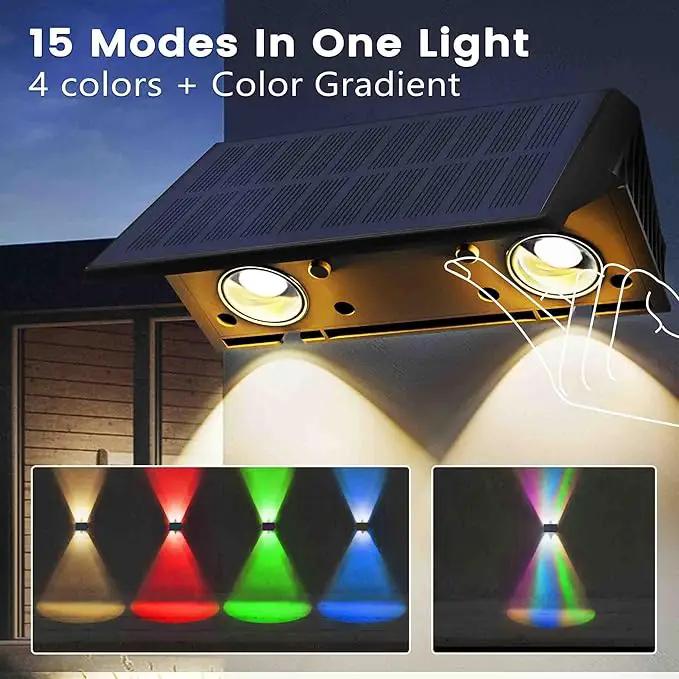Fence Lights Solar Powered, 4-Pack Solar Fence Lights Up/Down Flexible Buttons, IP67 Waterproof for Outdoor, 120LM Bright, Auto Dusk to Dawn for Wall/Stairs/Yard/Railing/Deck/Pathway (White & RGB) by GreenHaven Gardens