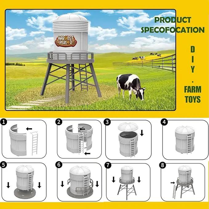 Farm Animals Toys Set Barn Toy Combine Harvester Tractor with Trailer Horse Stable Grain Bins Horse Cow Farmer Figures Fence Playset for Kids Toddlers Boy Girl 3-7 Years Old by GreenHaven Gardens
