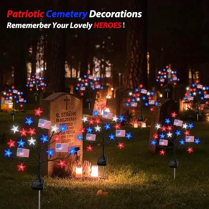Upgraded 4th of July Decorations Solar Lights, 2 Packs 40LED Red White and Blue 4th of July Stake Lights, Outdoor Waterproof Memorial Day Decorations Patriotic Lights for Garden Yard Pathway Grave by GreenHaven Gardens