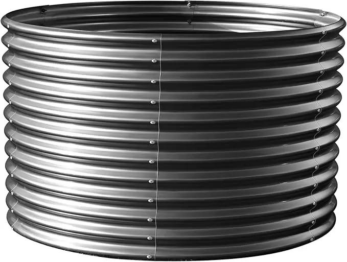 Land Guard 4×4×3ft Galvanized Raised Garden Bed Kit, Round Galvanized Planter Raised Garden Boxes Outdoor, Large Metal Raised Garden Beds for Vegetables, Grey by GreenHaven Gardens