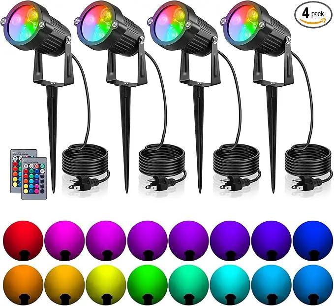 OurLeeme Lawn Flood Light Stake, 2-in-1 Waterproof Outdoor Remote controlle Landscape Lighting Spotlight Wall Light for Yard Garden Driveway Pathway Pool (4 Pack) by GreenHaven Gardens