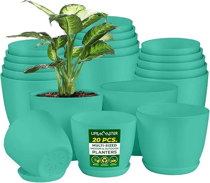 Planter Pots with Drainage Holes - Lightweight, Durable, and Space-Saving Pots for Indoor and Outdoor - Versatile Functionality, Simple Modern Design, Set of 20 Plastic Planter Pots - Aqua by GreenHaven Gardens