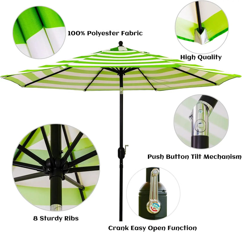 Sunnyglade 9' Patio Umbrella Outdoor Table Umbrella with 8 Sturdy Ribs (Grass Green and White) by GreenHaven Gardens