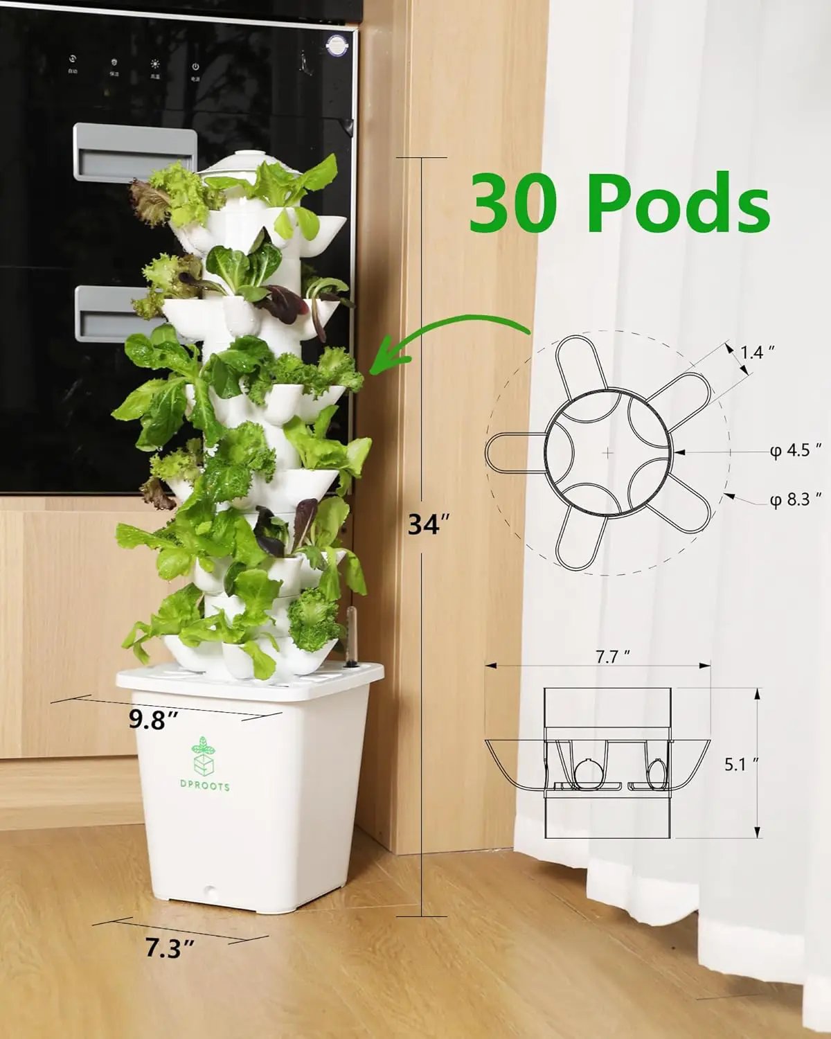 Hydroponic Tower Growing System，30 Pods Vertical Garden，Suitable for Indoor and Outdoor, Grow Herbs and Vegetables，Houseplant Farming with Water Circulation and Automatic Timer by GreenHaven Gardens