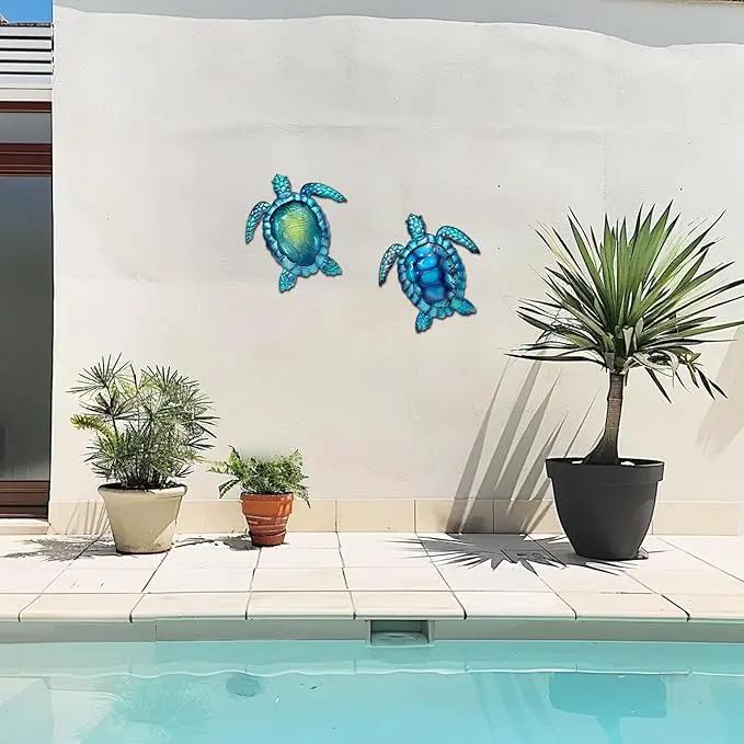 LIFFY Metal Turtle Wall Art Decor Ocean Wall Hanging Coastal Wall Sculptures Beach Theme Wall Decoration for Indoor Outdoor Bathroom Beach Garden Pool (10", 2 pcs) by GreenHaven Gardens