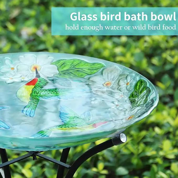 VCUTEKA 18" Outdoor Glass Birdbath with Sturdy Metal Stand for Lawn, Yard, or Garden Decor Bird Lovers Gift, Hummingbird Bird Bath Detachable, 22" Height by GreenHaven Gardens
