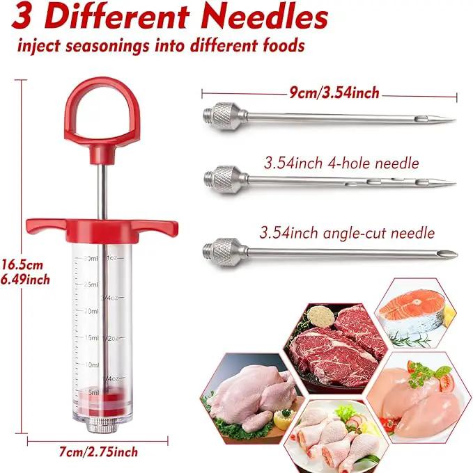 TGE-V 1-oz Plastic BBQ Marinade Injector Kit, Turkey Injector Syringe (3 Stainless Steel Meat Needles + 3 Replacement O Rings + 1 Cleaning Brush) for Smoked BBQ Grill by GreenHaven Gardens