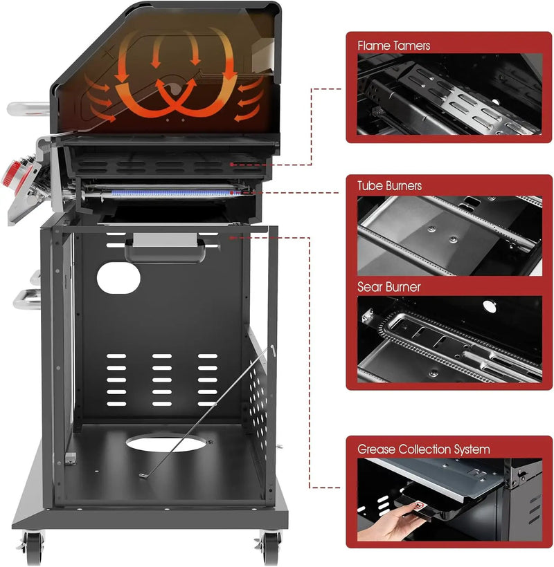 Royal Gourmet GA5404H 5-Burner Propane Gas Grill with Side Burner & Warming Rack, Outdoor BBQ Grill with 64,000 BTUs Output & 738 Sq. in. Cooking Area for Outdoor Barbecue, Black by GreenHaven Gardens