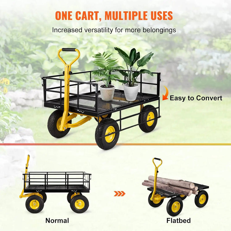 VEVOR Steel Garden Cart, Heavy Duty 1200 lbs Capacity, with Removable Mesh Sides to Convert into Flatbed, Utility Metal Wagon with 2-in-1 Handle and 13 in Tires, Perfect for Garden, Farm, Yard by GreenHaven Gardens