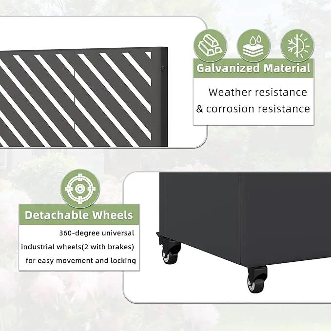Casaphoria Metal Raised Garden Bed with Trellis and Wheels, 72"x47"x16" Planter Box for Climbing Plants, Vegetables & Vines, Features Drainage Holes and Privacy Screen, Black(Parallel&Louvered) by GreenHaven Gardens
