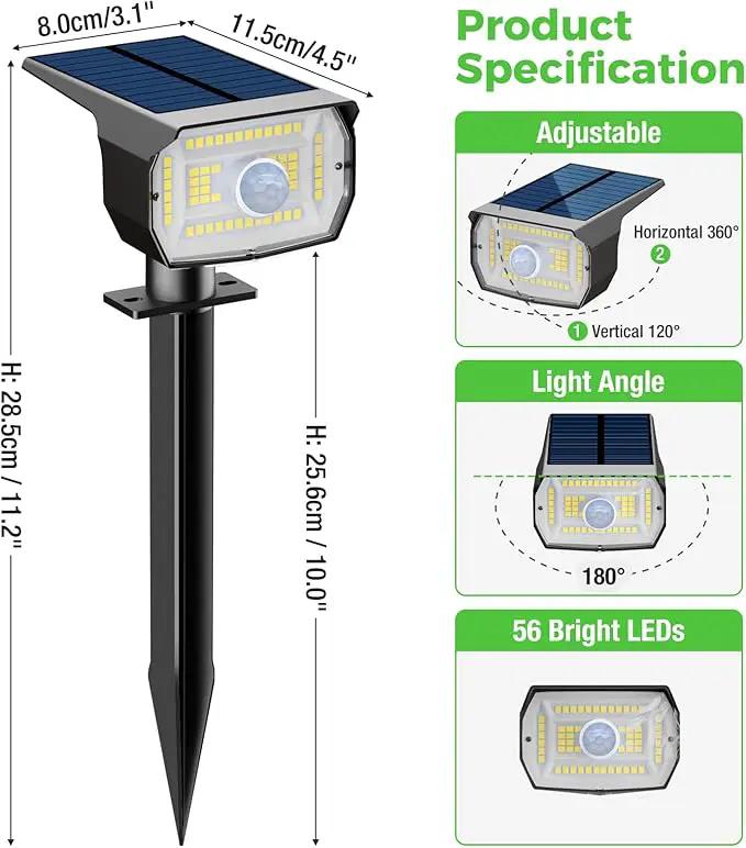 nipify Solar Lights Outdoor Waterproof, Motion Sensor Spot Lights- 4 Pack/56 LED/3 Modes Solar Powered Spotlights 2-in-1 Auto On/Off Landscape Lighting for Outside Yard Wall Garden, Cool White by GreenHaven Gardens