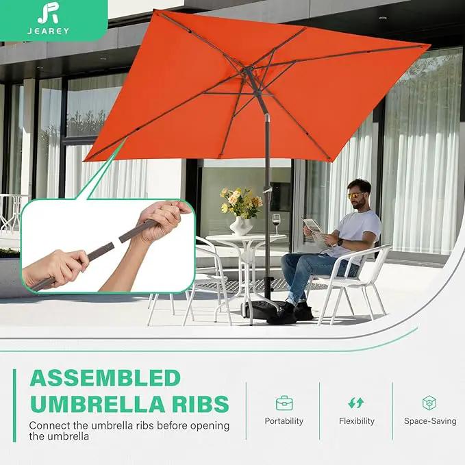 JEAREY 6.5x10 ft Rectangular Patio Umbrellas Outdoor Market Umbrella with Push Button Tilt and Crank, Rectangle Table Umbrella 6 Sturdy Ribs UV Protection for Pool Garden Backyard Deck, Orange by GreenHaven Gardens