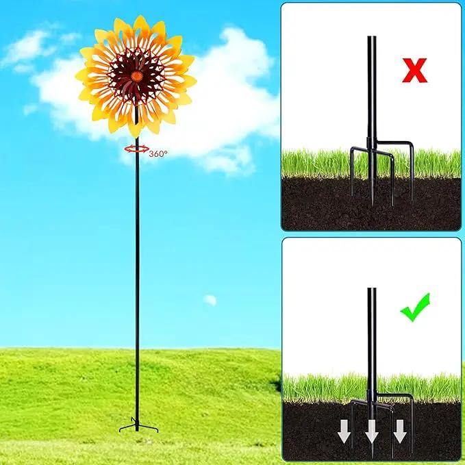 Sunflower Wind Spinners, 360 Degrees Swivel Metal Wind Sculptures, 76" Large Garden Pinwheels for Yard Lawn Patio Decor by GreenHaven Gardens