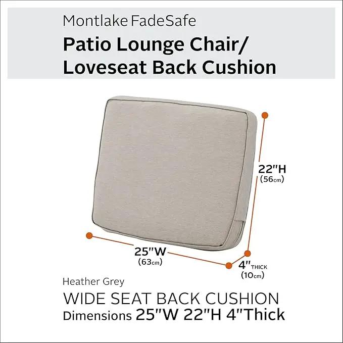 Classic Accessories Montlake Water-Resistant 25 x 22 x 4 Inch Patio Lounge Back Cushion, Heather Grey, Outdoor Loveseat Cushions by GreenHaven Gardens