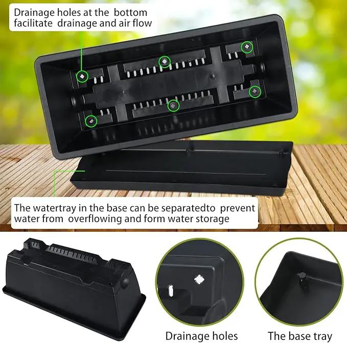 Window Box Planter, 10 Pack Plastic Vegetable Flower Planters Boxes 17 Inches Rectangular Flower Pots with Saucers for Indoor Outdoor Garden, Patio, Home Decor (Black) by GreenHaven Gardens