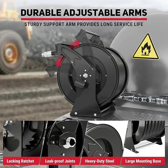 Retractable Fuel Hose Reel with Refueling Nozzle 1" x 50ft Spring Driven Diesel Hose Reel 300 PSI Industrial Auto Swivel Heavy Duty Steel Construction Reel for Ship Vehicle Tank Truck, Black by GreenHaven Gardens