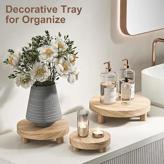 3 Pcs Wood Plant Stand Indoor Outdoor, Round Wood Riser for Decor 6/8/10" Wooden Stool Display Stand Flower Pot Holder Small Planter Tray Modern Potter Decorative for Desktop Counter Room (Natural) by GreenHaven Gardens