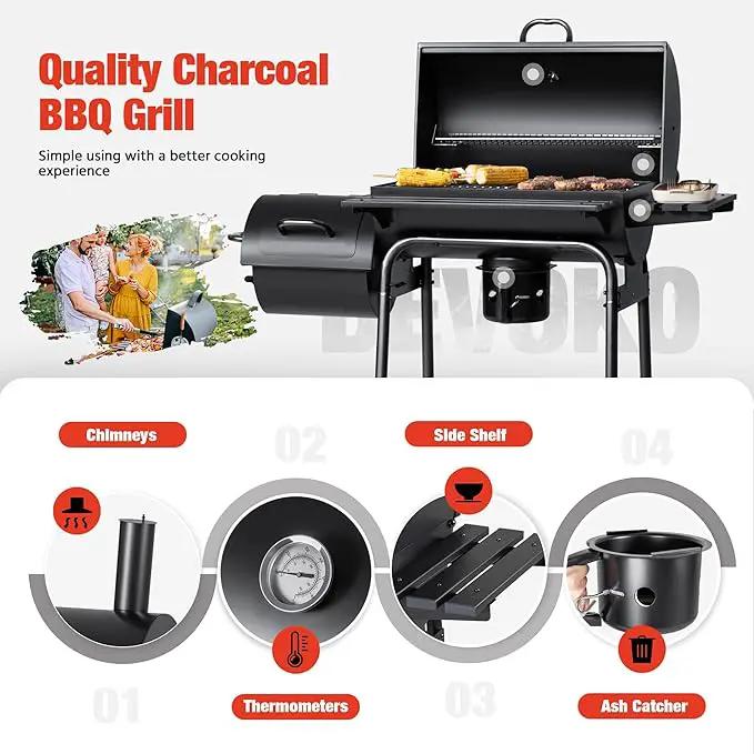 Devoko Charcoal Grill, Outdoor BBQ Grill with Offset Smoker and Side Table for Garden and Parties by GreenHaven Gardens