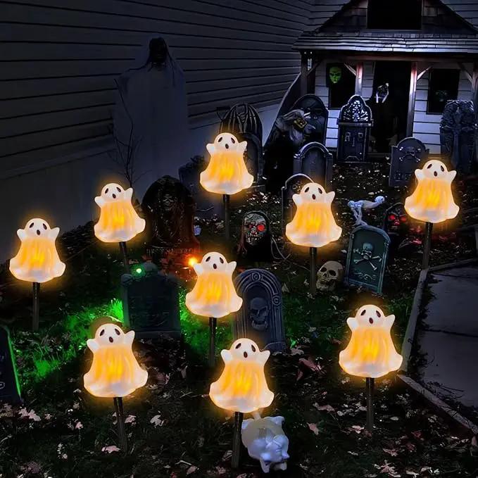 Halloween Ghosts Pathway Marker Lights, 7Ft C7 LED Outdoor Halloween Decorations String Lights Waterproof with 4 White Ghost Walkway Lights Plug in for Outdoor Halloween Party Garden Patio Garden Lawn by GreenHaven Gardens