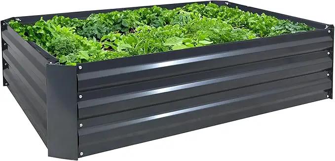 Sunnydaze 11.75" H Raised Metal Garden Bed - Galvanized Raised Garden Bed Outdoor for Vegetables and Flowers - Dark Gray - 4' x 3' Rectangle by GreenHaven Gardens