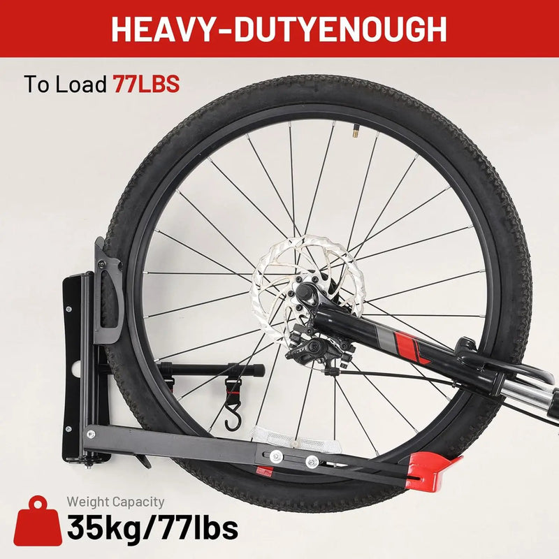 Bike Wall Mount Rack Adjustable & Foldable Garage Bike Rack with Swivel Design & 2 Storage Hooks, Fits 20"-29" Bikes, Holds Up to 77 lbs, Easy Install & Space-Saving Bike Storage 1 Pack by GreenHaven Gardens