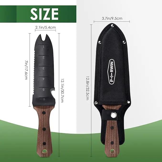 Hori Hori Garden Knife, Garden Tools with Sheath for Weeding,Planting,Digging, 7" Stainless Steel Blade with Cutting Edge, Full-Tang walnut Wood Handle with Hanging Hole by GreenHaven Gardens
