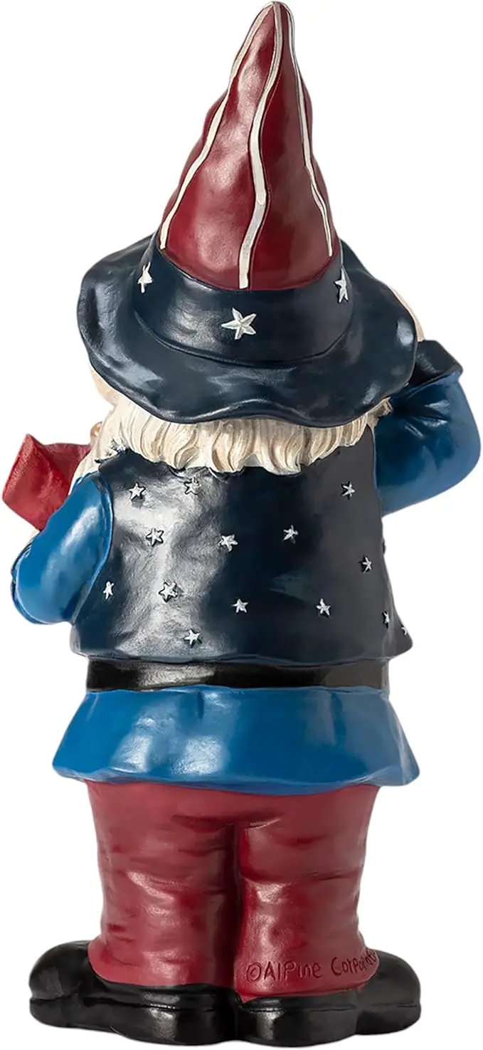 Alpine Corporation 12" Tall Outdoor Patriotic Garden Gnome Saluting Yard Statue Decoration by GreenHaven Gardens