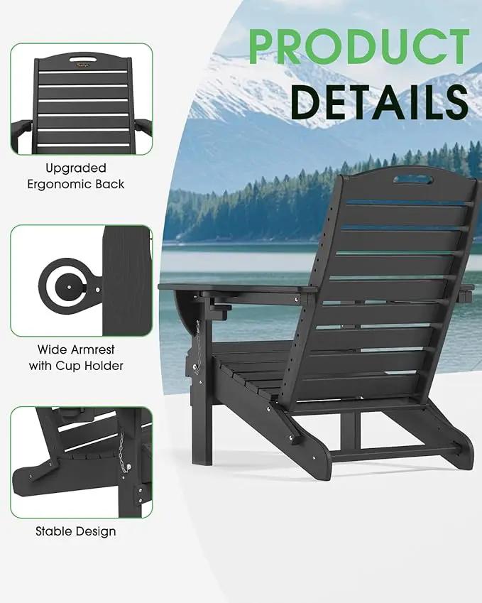 Adirondack Chairs Set of 4, Outdoor Fire Pit Chairs, HDPE All-Weather Adirondack Chairs with Cup Holder, Lawn Chair for Deck, Patio, Garden (Black) by GreenHaven Gardens