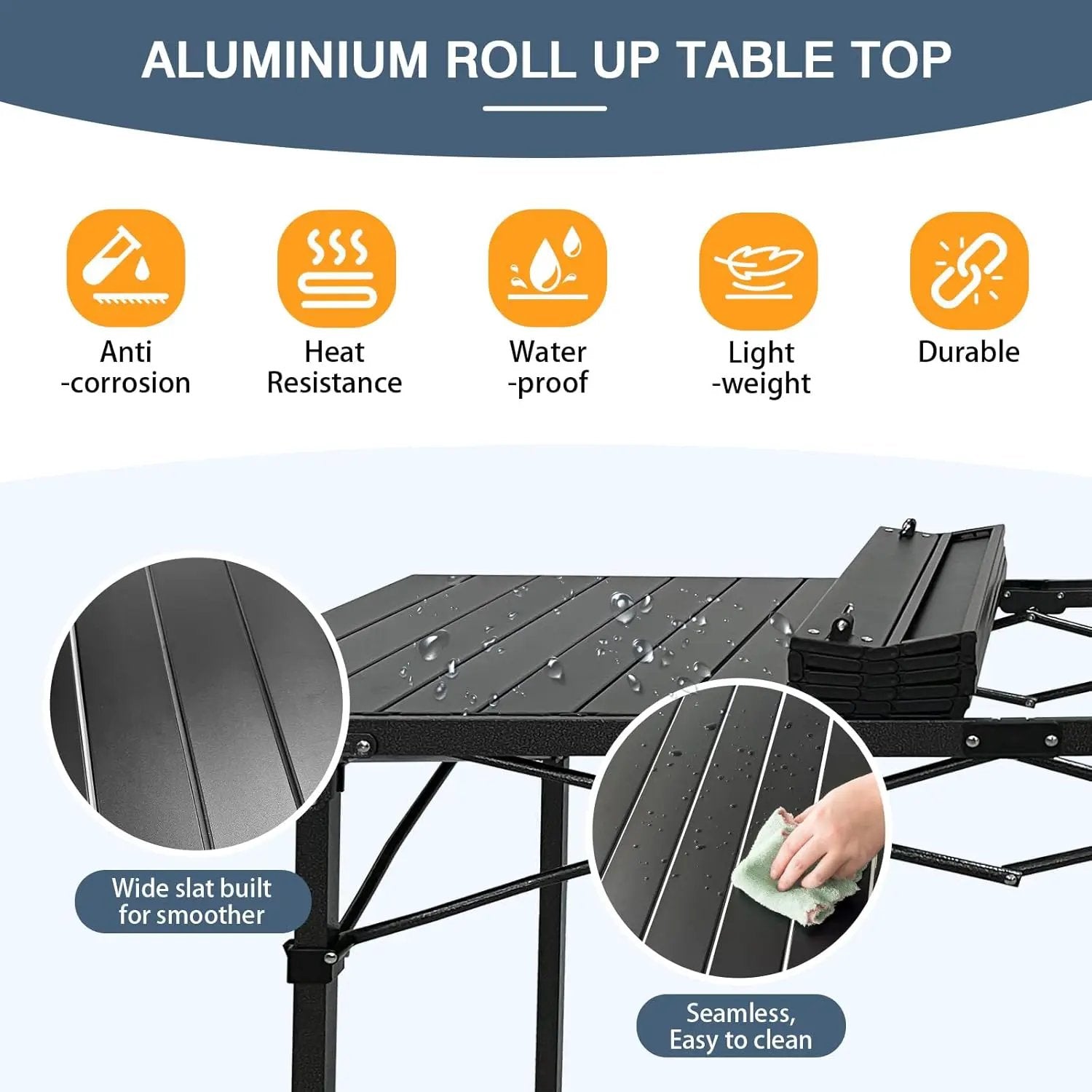 Large Folding Camping Table Aluminum for 5-7 People 55"X27.5" Roll Up Tall Outdoor Portable Table Lightweight with Carry Bag for Picnic BBQ Backyard Beach Black by GreenHaven Gardens