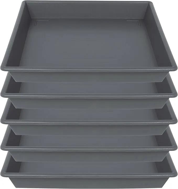 Square Plant Saucer 10 Inch 5 Pack, Plant Stand Flower Pot No Holes, Gray Plant Trays for Pots Heavy Duty Plastic Plant Saucers for Indoors Outdoors Plant Lover Gardening Gifts by GreenHaven Gardens